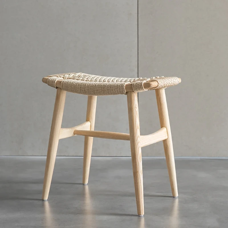 Noelle – Compact Wooden Ottoman with Square Design and Woven Fabric