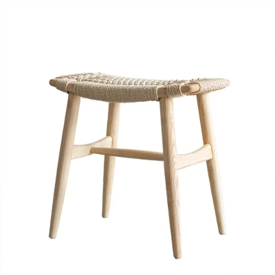 Noelle – Compact Wooden Ottoman with Square Design and Woven Fabric