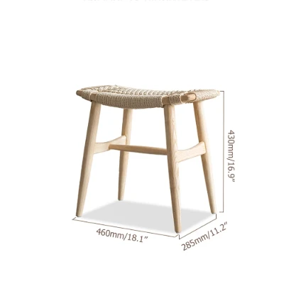 Noelle – Compact Wooden Ottoman with Square Design and Woven Fabric