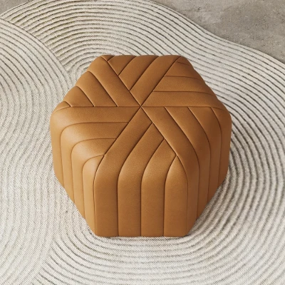 Maven – Upholstered ottoman with a simple and elegant design and a natural wood frame.