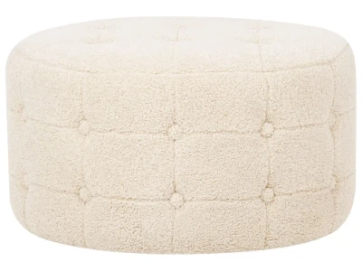 Mello – Round Tufted Ottoman Natural Wood Frame
