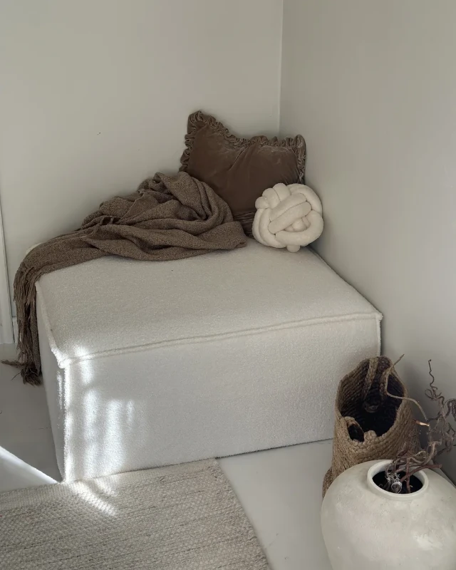 Luvo Ottoman – Square Plush Design with Natural Wood Frame