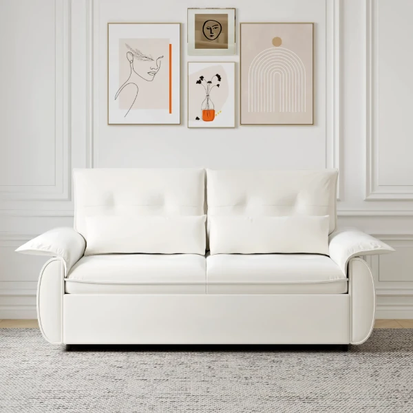 Velin Convertible Sofa Bed – Padded Arms with Natural Wood Frame