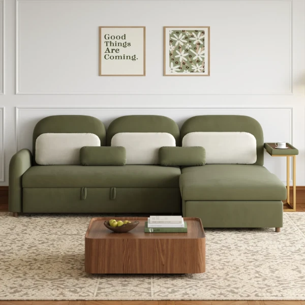 Olivan Convertible Sofa with Chaise, Bed & Side Table