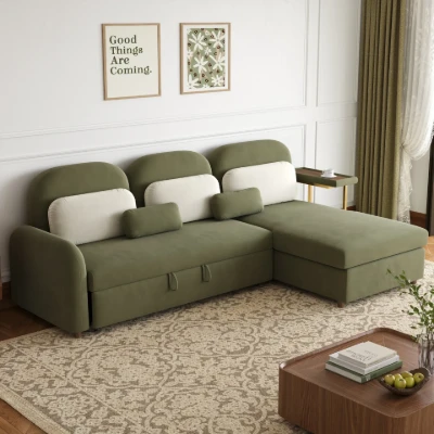 Olivan Convertible Sofa with Chaise, Bed & Side Table