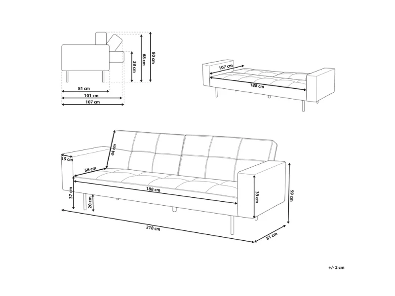 Soleil Velours Convertible Sofa Bed from natural wood – Velvet Upholstery with Golden Legs.