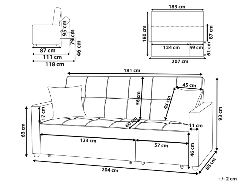 Mira Convertible Sofa Bed from natural wood – Modern Fabric Design with Clean Lines.