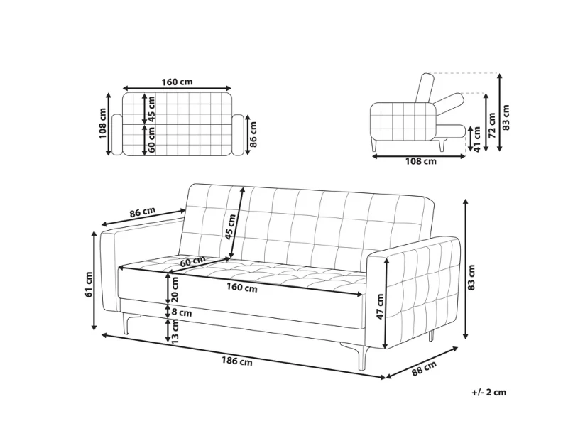 Velena – Modern Convertible Sofa with Metal Legs