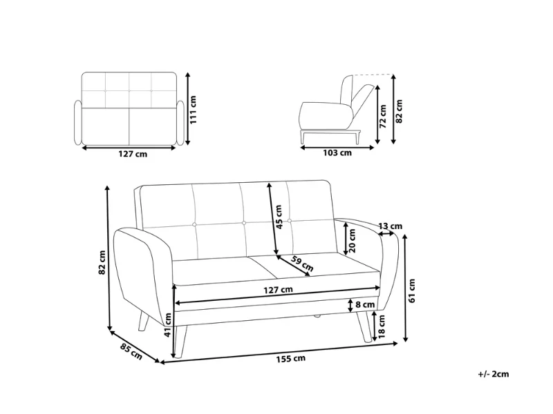 Éliane Convertible Sofa from natural wood legs  & Tufted Backrest.