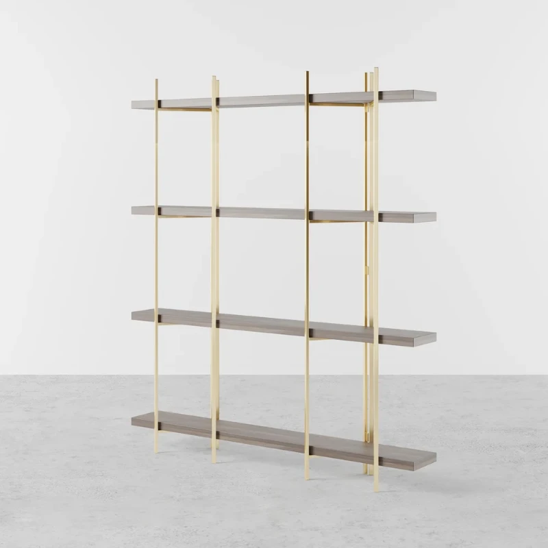 Aurore Display Shelf – Natural Wood & Gold Metal Frame