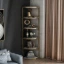 Élano Corner Display Shelf – Natural Wood with Gold Metal Frame