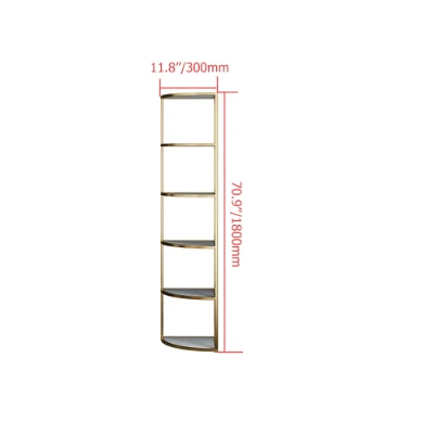 Élano Corner Display Shelf – Natural Wood with Gold Metal Frame