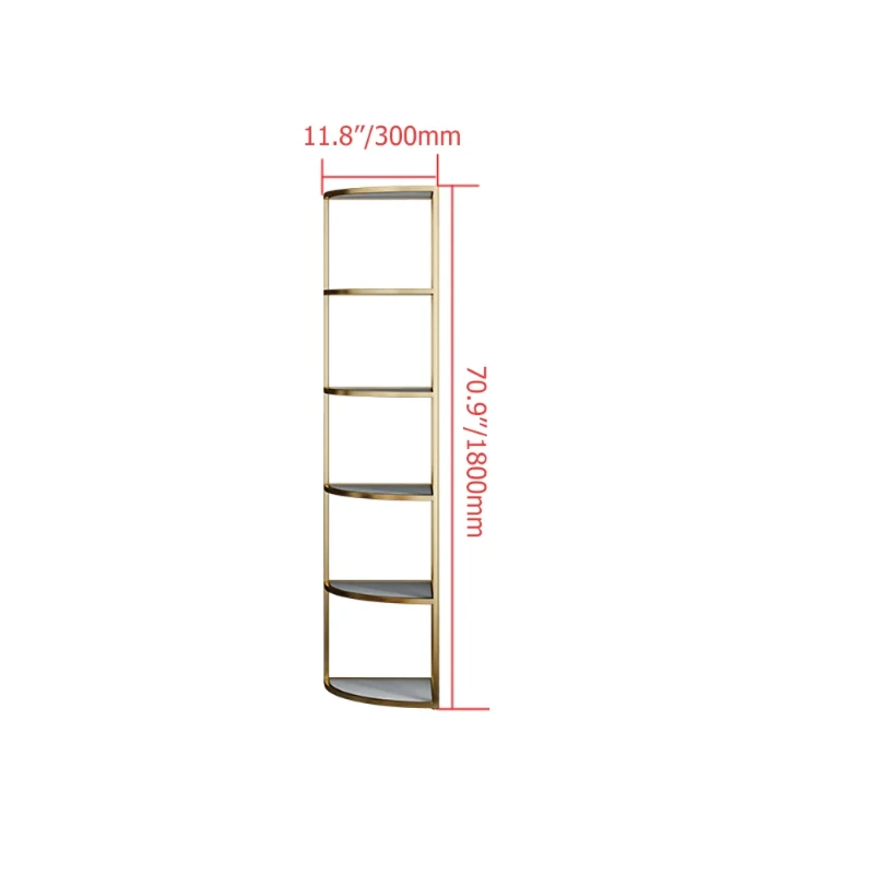 Élano Corner Display Shelf – Natural Wood with Gold Metal Frame