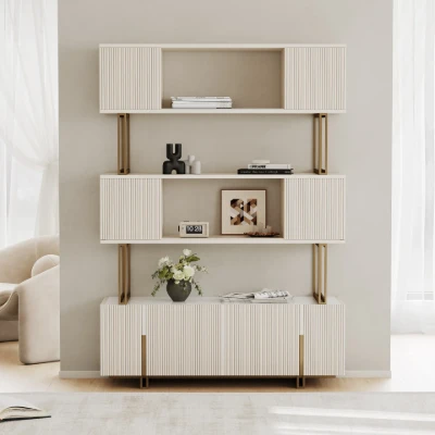 Délicat Display Shelf – White Natural Wood with Gold Frame.