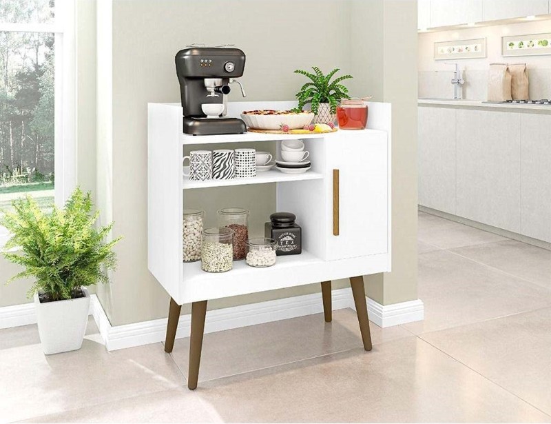 Rivano Coffee Corner Cabinet – Natural Wood Legs & Open Storage