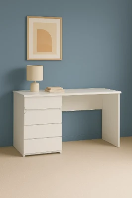 Aero Study Desk – Natural Wood Drawer & Side Cabinet