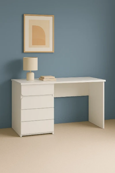 Aero Study Desk – Natural Wood Drawer & Side Cabinet