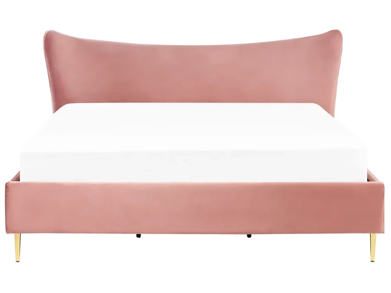 Velora Upholstered Bed – Padded Headboard with Gold Stainless Steel Legs