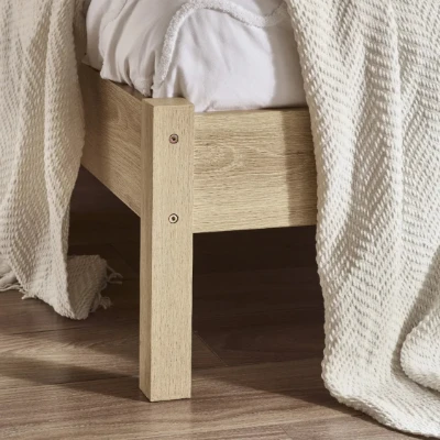 Arello Natural Wood Bed – Rattan Headboard