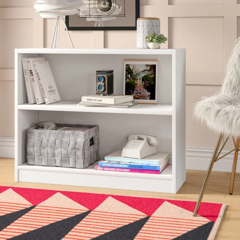 Paulica White Low Bookshelf – Natural Wood