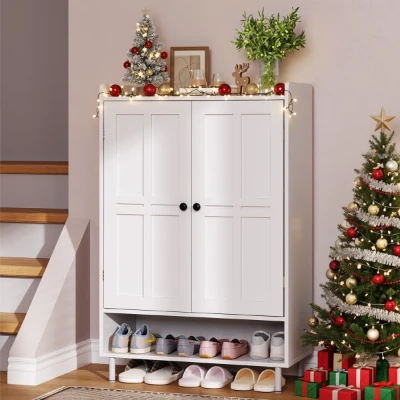 Mavine – Blue Natural Wood Shoe Cabinet