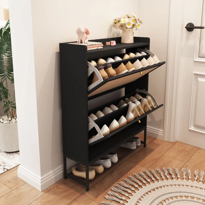 Cliera – Natural Wood & Rattan Shoe Storage Cabinet