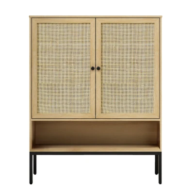 Marisse – Natural Wood Shoe Cabinet with Rattan Doors