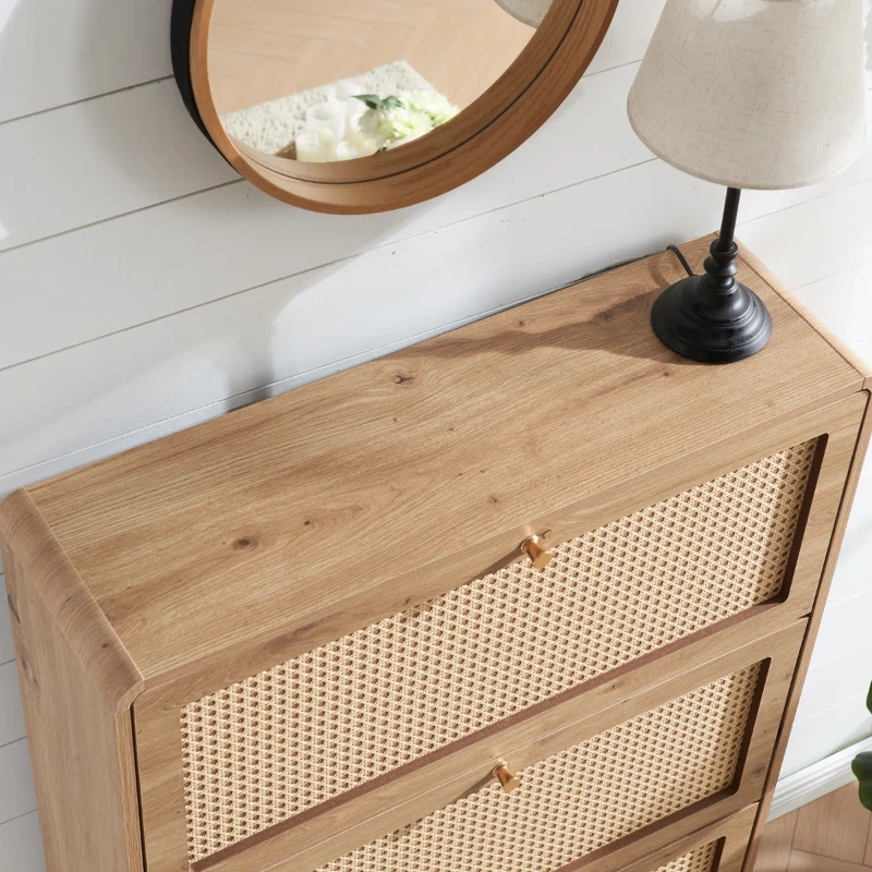 Soline – Natural Wood & Rattan Shoe Cabinet