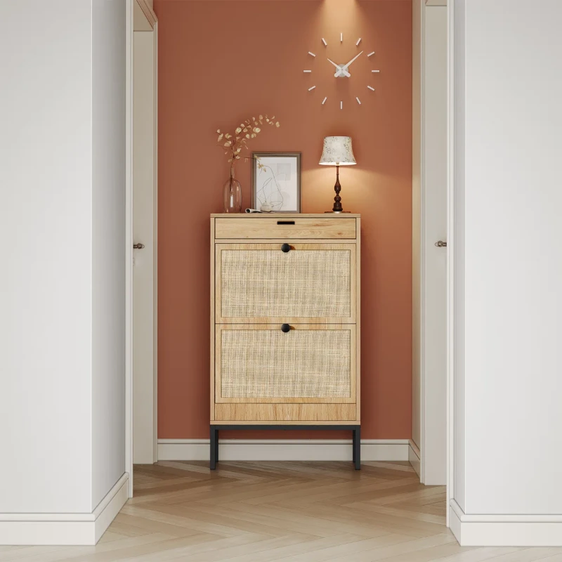 Éloree – Natural Wood & Rattan Shoe Cabinet