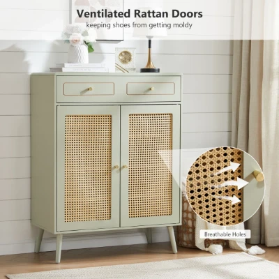 Lévoria - Natural Wood & Rattan Shoe Cabinet