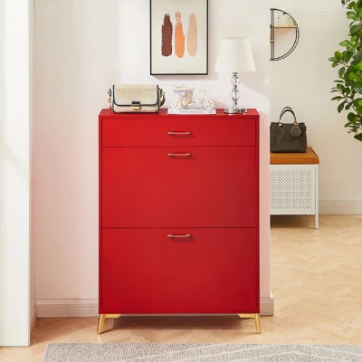 Rogelle – Modern Flip-Down Natural Wood Shoe Cabinet