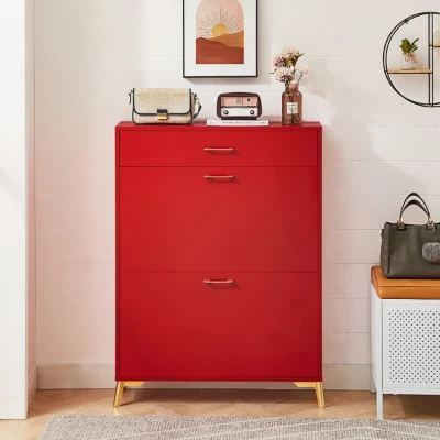 Rogelle – Modern Flip-Down Natural Wood Shoe Cabinet