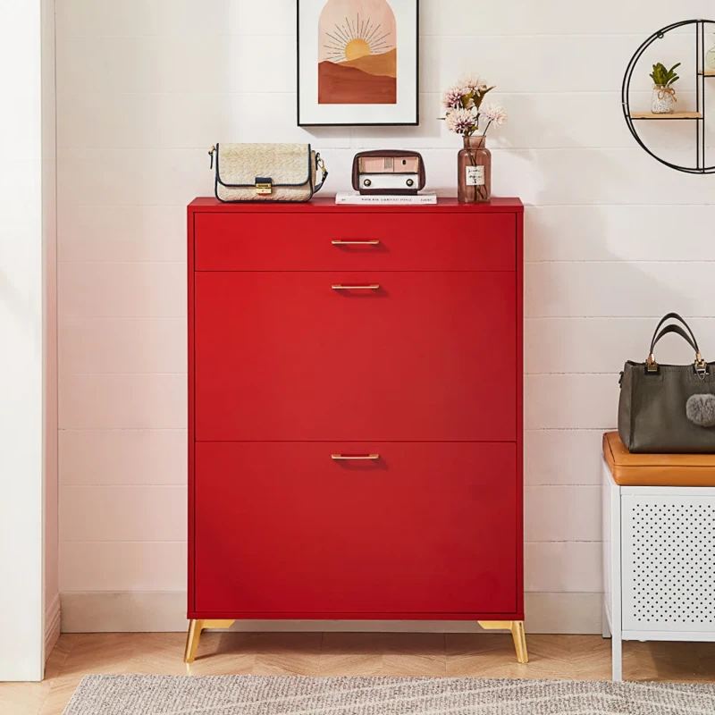 Rogelle – Modern Flip-Down Natural Wood Shoe Cabinet