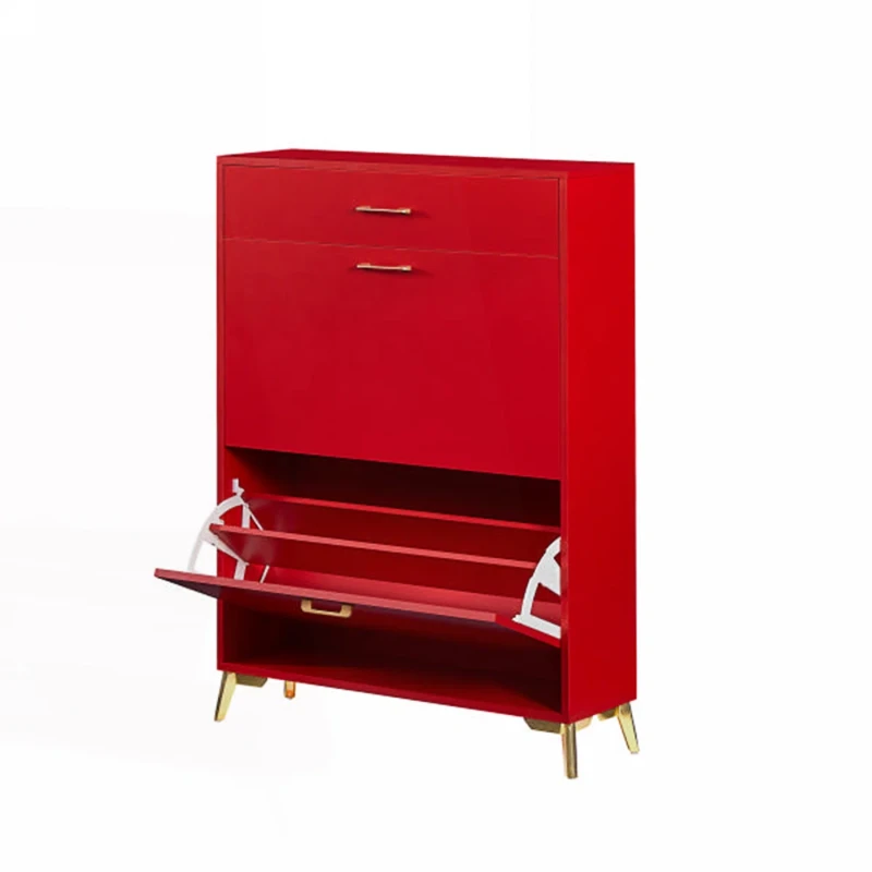 Rogelle – Modern Flip-Down Natural Wood Shoe Cabinet