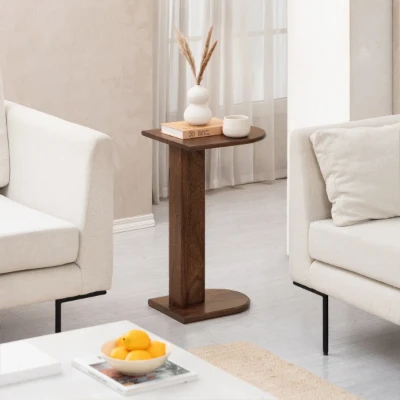 Bobby Natural Wood Side Table – Minimal C-Shaped Design
