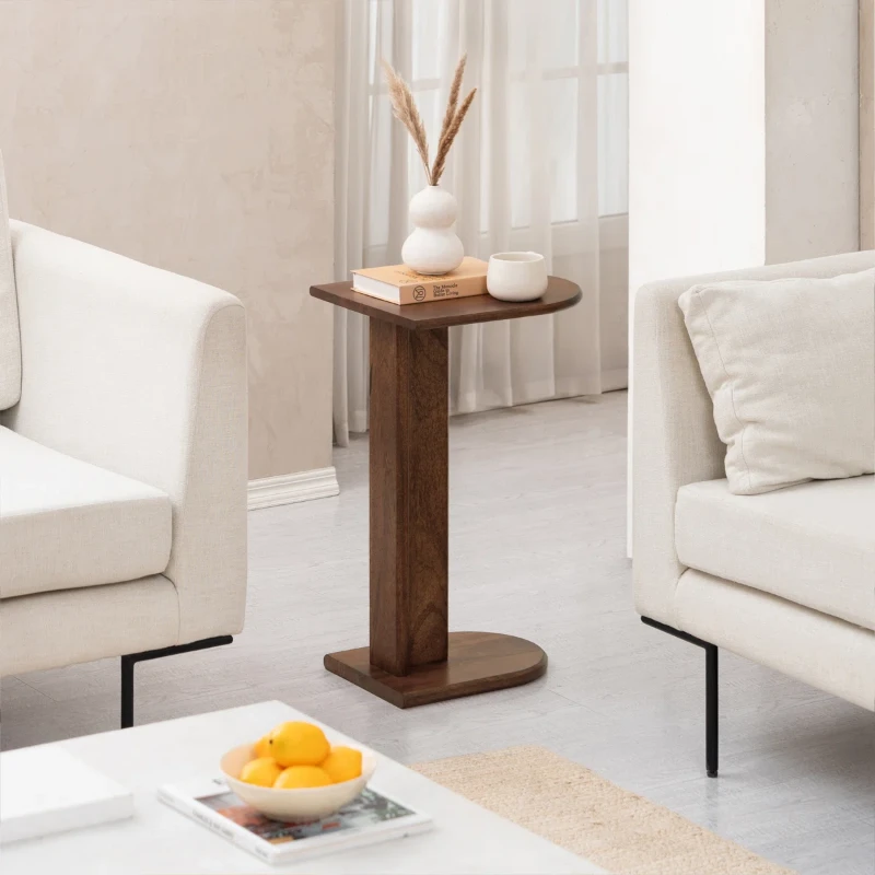 Bobby Natural Wood Side Table – Minimal C-Shaped Design
