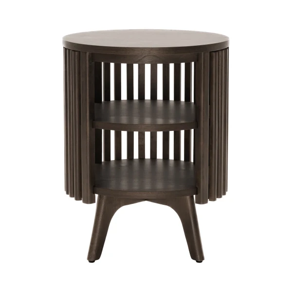 Klever Round Side Table with Slatted Design – Natural Wood