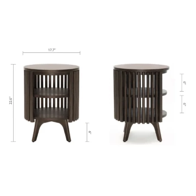 Klever Round Side Table with Slatted Design – Natural Wood
