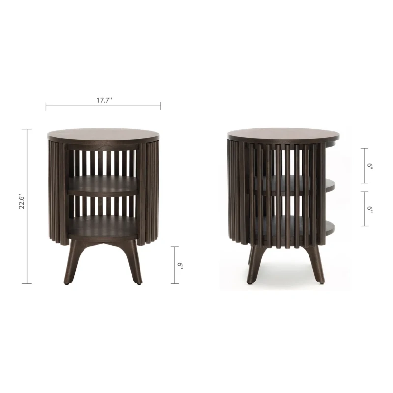 Klever Round Side Table with Slatted Design – Natural Wood