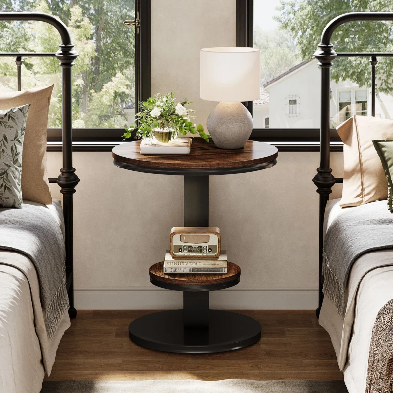 Cairo Side Table with Curved Design & Lower Shelf – Natural Wood