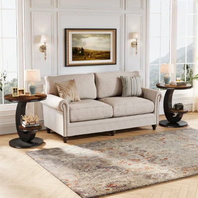 Cairo Side Table with Curved Design & Lower Shelf – Natural Wood