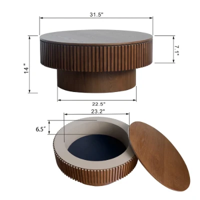 Elyra Round Coffee Table with Hidden Storage – Natural Wood