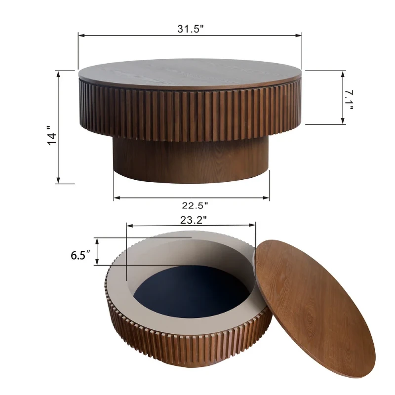 Elyra Round Coffee Table with Hidden Storage – Natural Wood