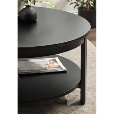 Orion – Round Coffee Table with Rotating Top & Lower Shelf – Natural Wood