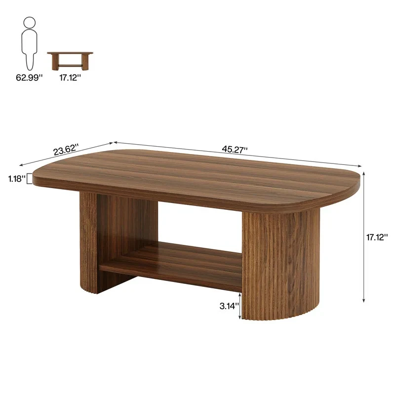 Oria – Modern Coffee Table with Storage Shelf – Natural Wood