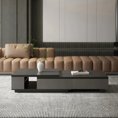 Cylora Coffee Table with Hidden Drawers – Natural Wood