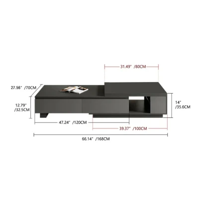 Cylora Coffee Table with Hidden Drawers – Natural Wood