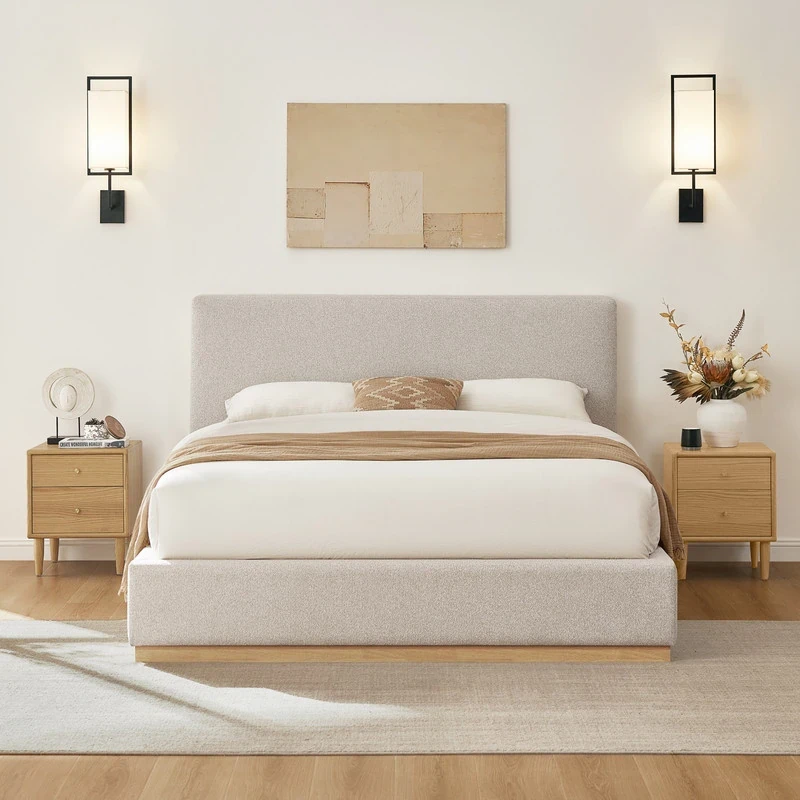 Lunessa Upholstered Queen Bed – Natural Wood