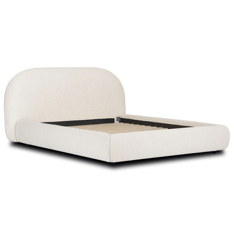 Genoa Upholstered Bed with Rounded Headboard – Natural Wood