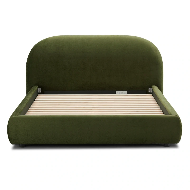 Genoa Upholstered Bed with Rounded Headboard – Natural Wood